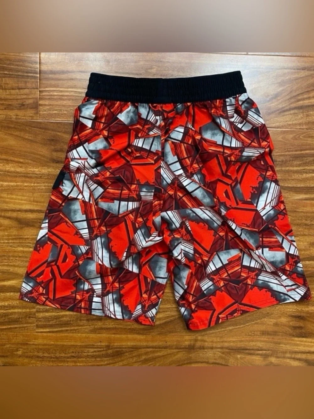 NWT New Adidas Boys Red Black Geometric Print Swim Board Shorts Vacation Size M